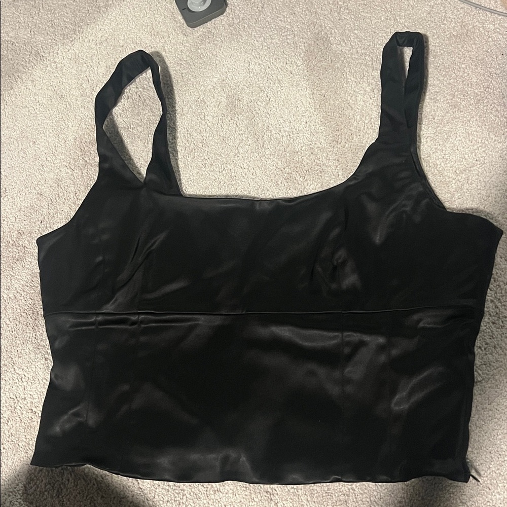 size large ten by aritzia black satin tank top